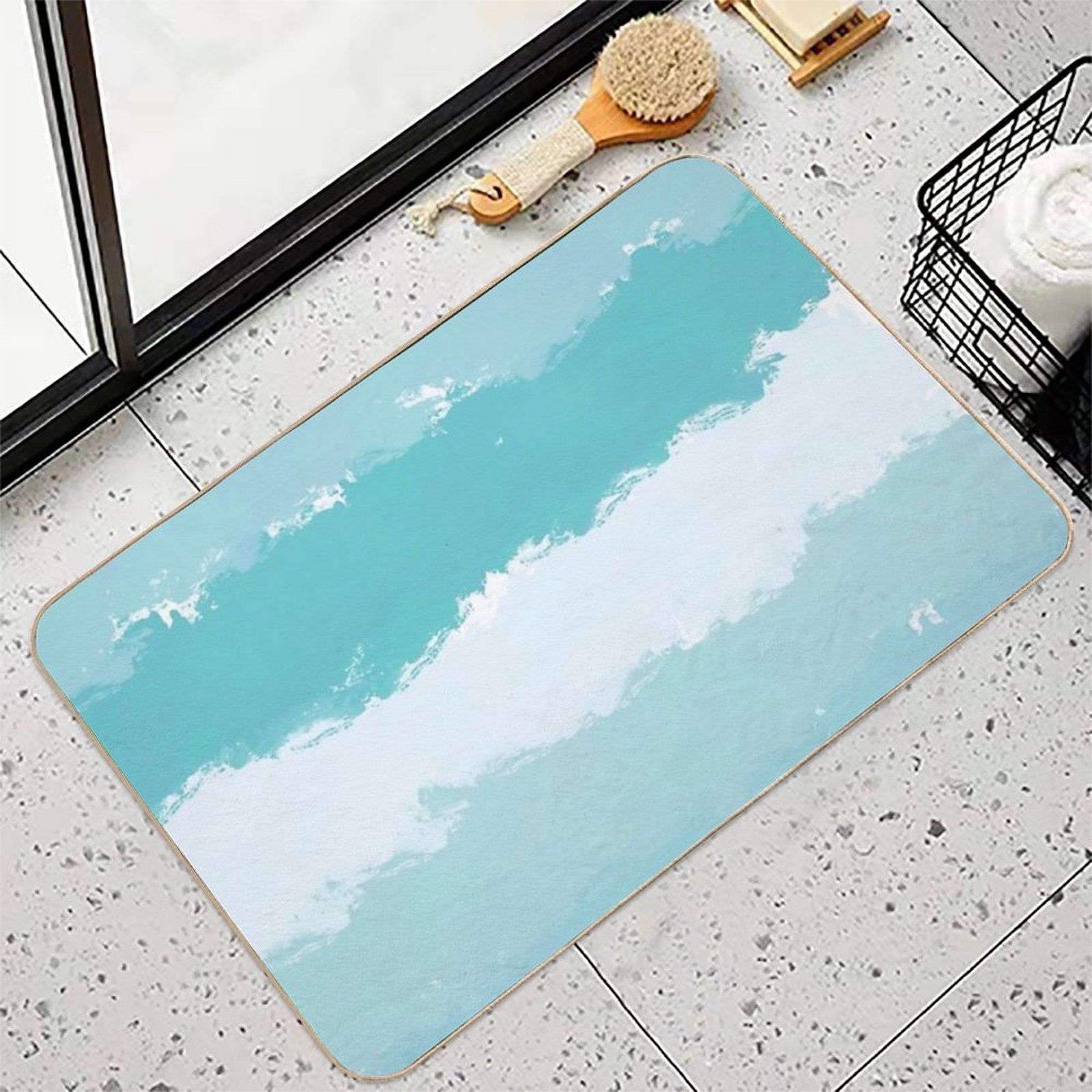 Light Blue And Shades of Blue Wavy Stripes  Long-Lasting Bath Mat