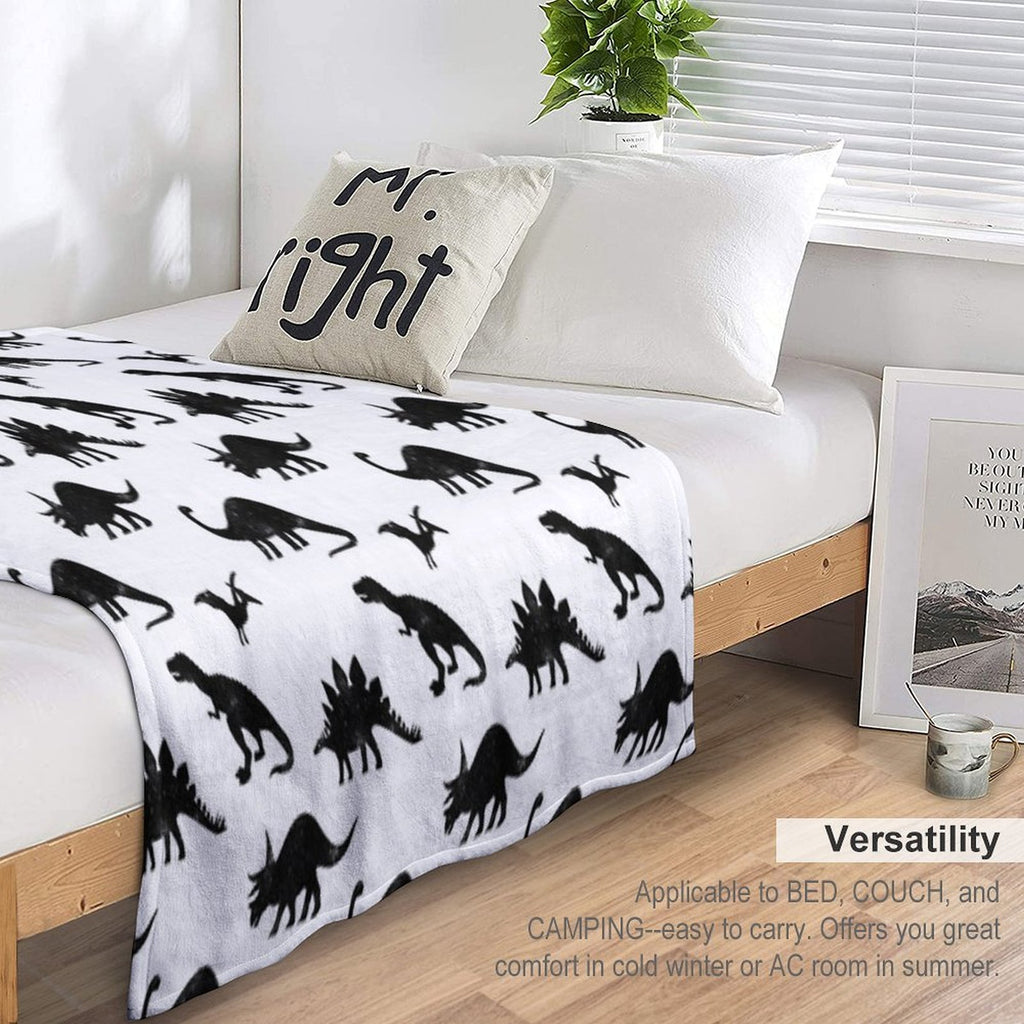 Black + White Dinosaurs Compact Throw Blanket