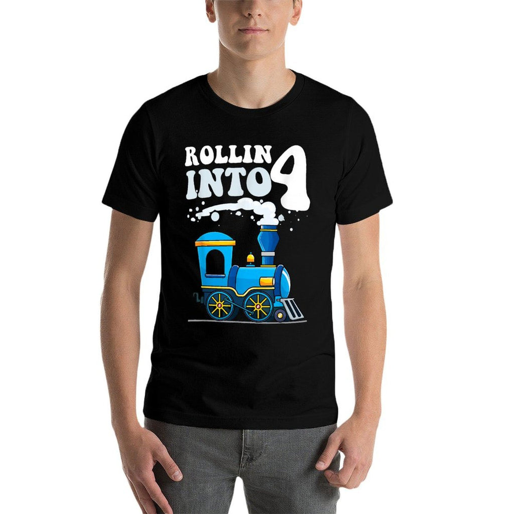 Rollin' Into 4 Train 4th Birthday Party Four Years Old Boys  Vintage-inspired T-Shirt