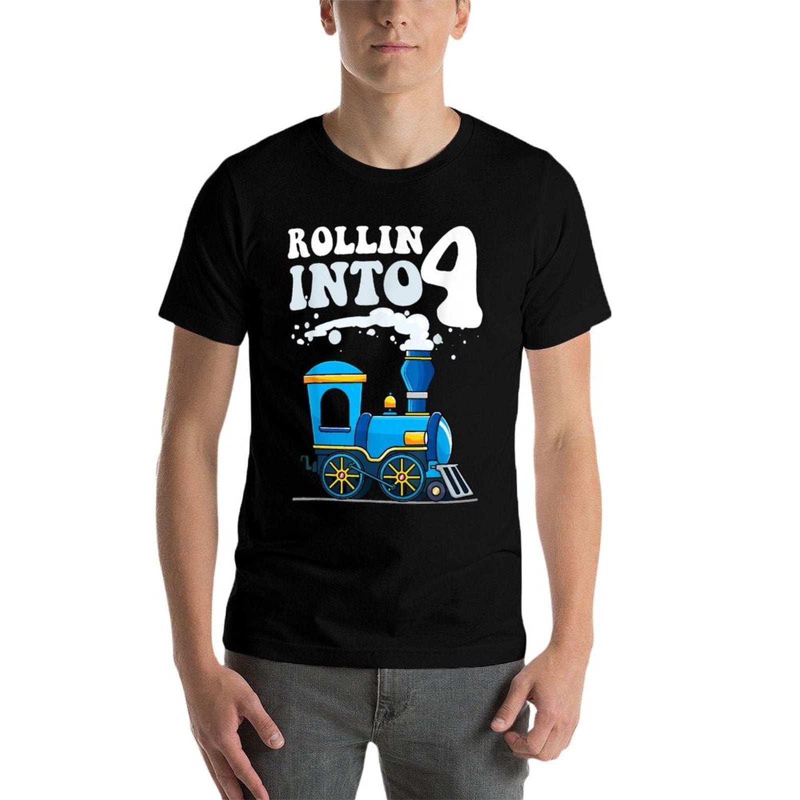 Rollin' Into 4 Train 4th Birthday Party Four Years Old Boys  Vintage-inspired T-Shirt