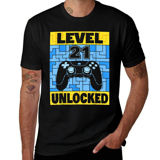 Level 21 Unlocked Gaming 21 Years Old Gamer 21st Birthday  Easy-care T-Shirt