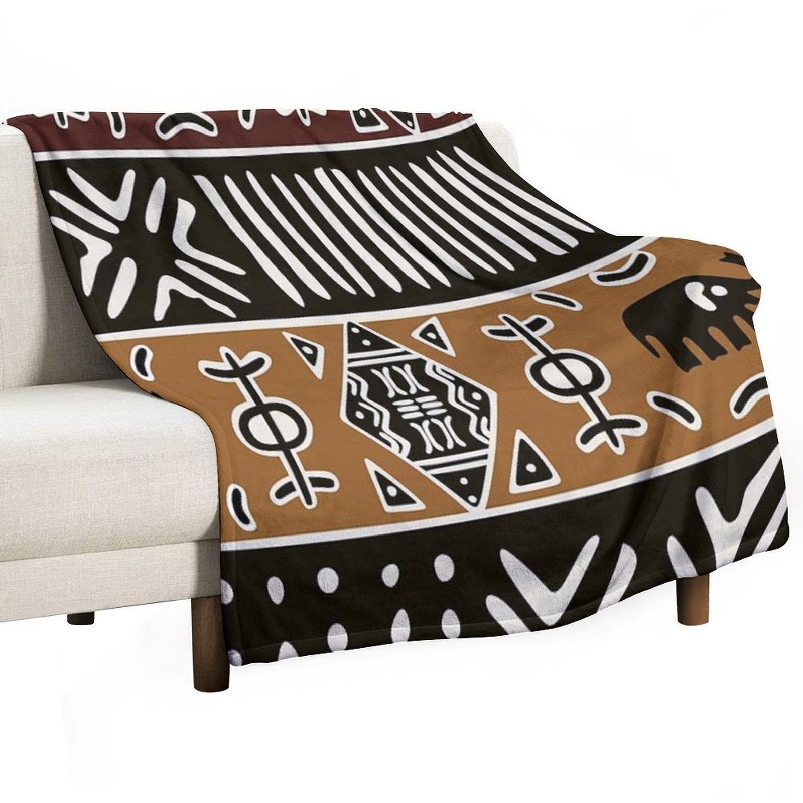 African Mud Cloth with Elephants Comfort Throw Blanket