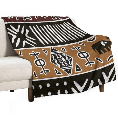 African Mud Cloth with Elephants Comfort Throw Blanket