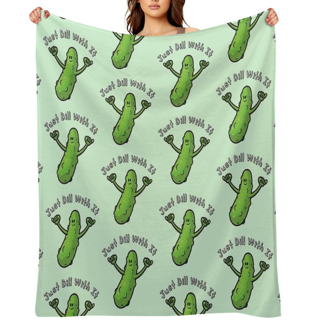 Just Dill With It Funny Cartoon Pickle Versatility Throw Blanket