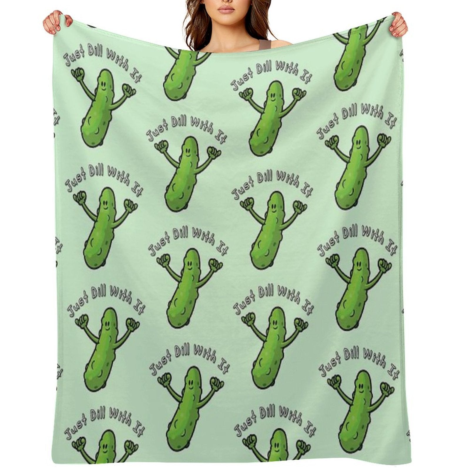 Just Dill With It Funny Cartoon Pickle Versatility Throw Blanket