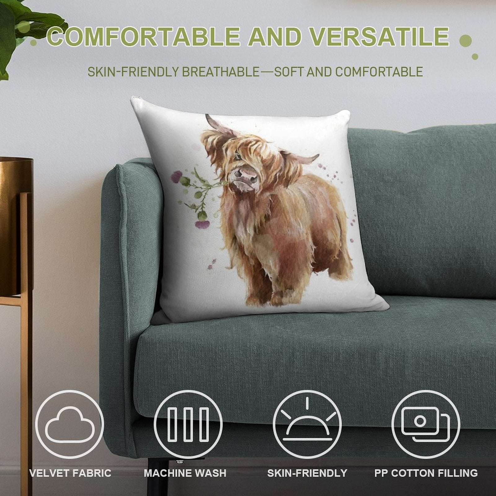 Highland Cow Soft Home Decor Throw Pillow