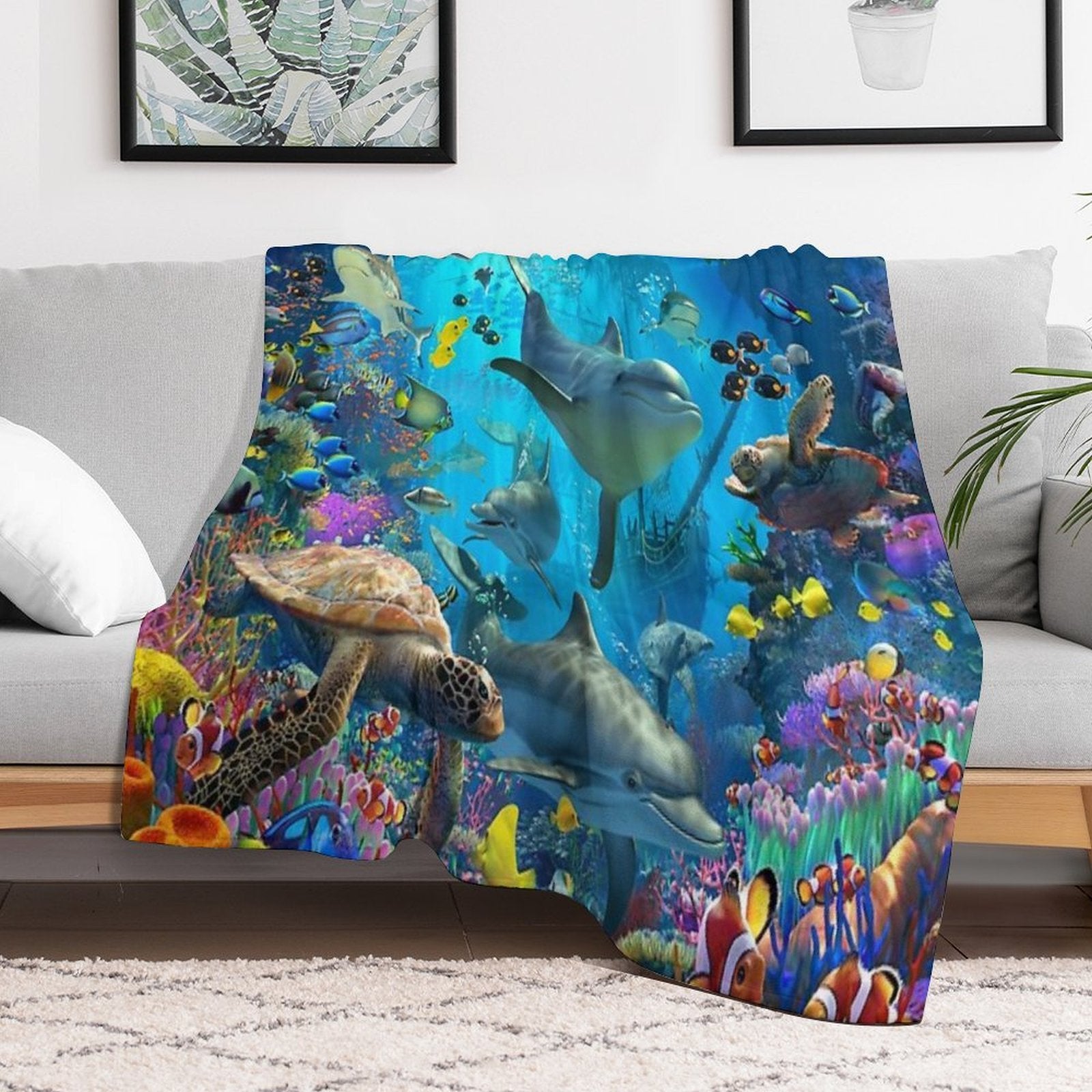Dolphin Playground Travel-friendly Throw Blanket