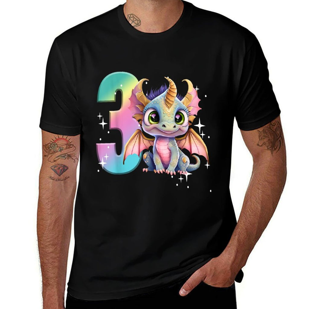 3rd Birthday Dragon Party Rainbow Girl Toddler Three 3  Wrinkle-resistant T-Shirt