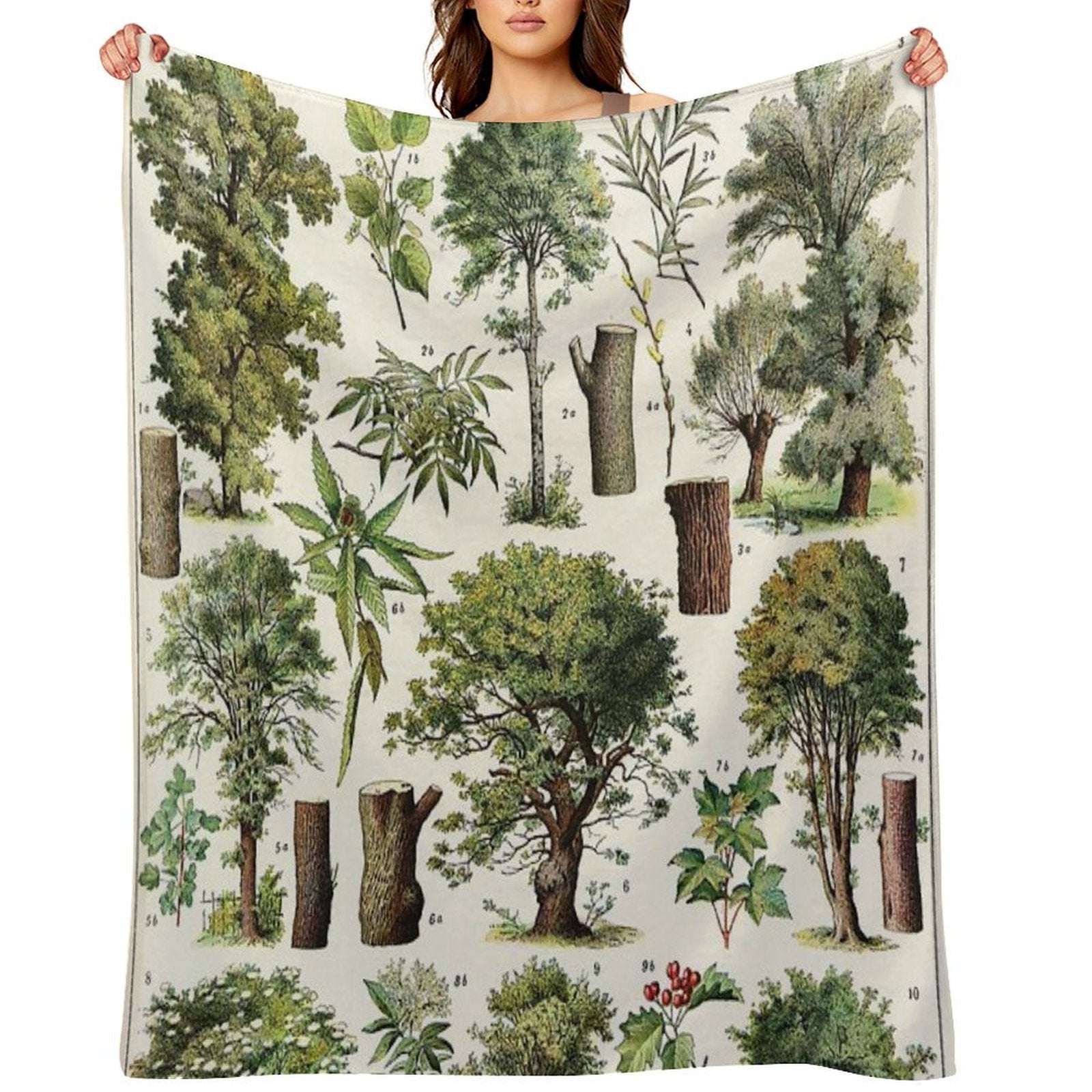 Adolphe Millot - Arbres A - French Vintage Botanical Poster Machine-washable Throw Blanket