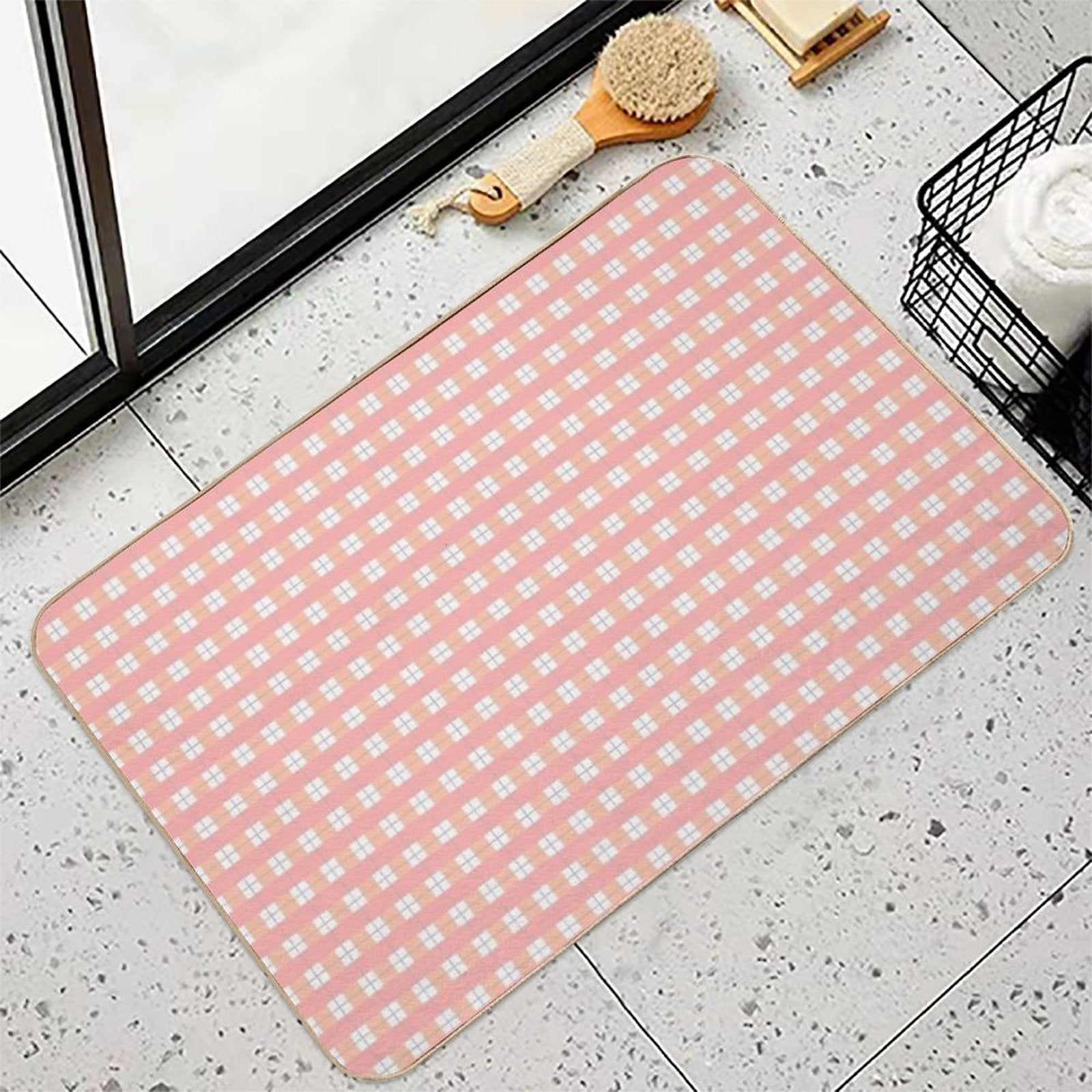 Cottage Plaid (peachy)  Dirt-Trapping Bath Mat