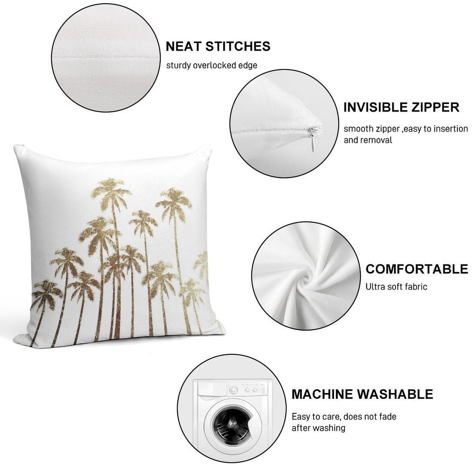 Glamorous Gold Tropical Palm Trees on White Soft Multiple Sizes Throw Pillow