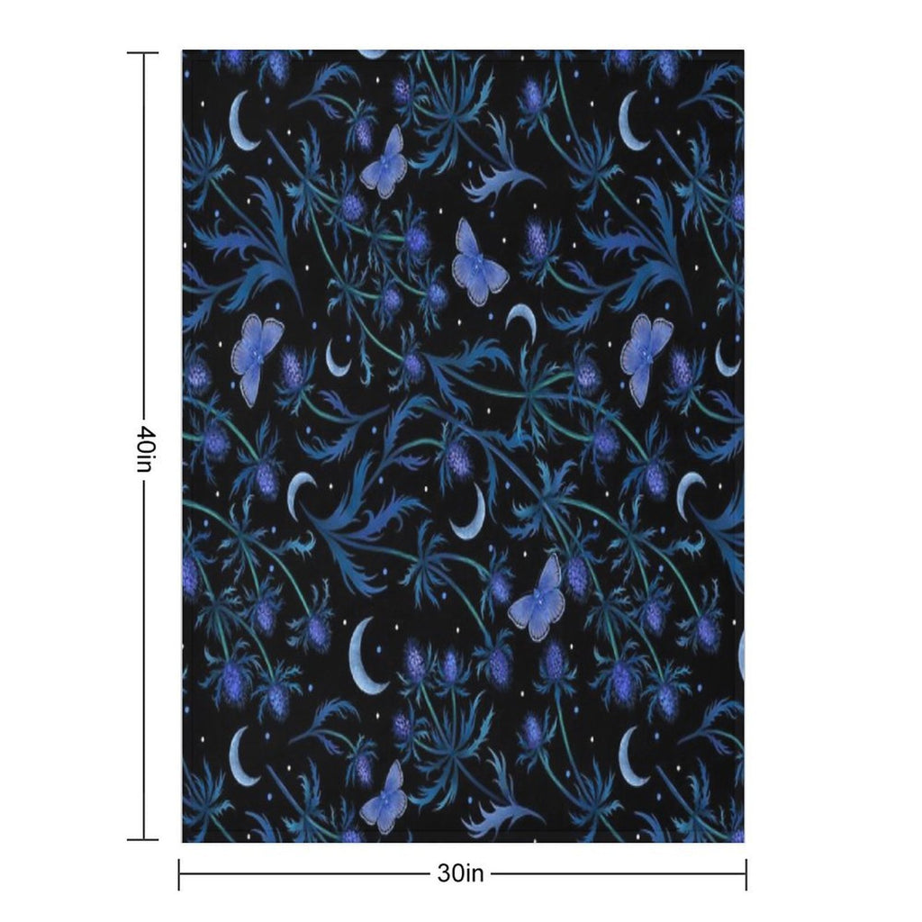 Blue Thistle Pattern Quick-dry Throw Blanket