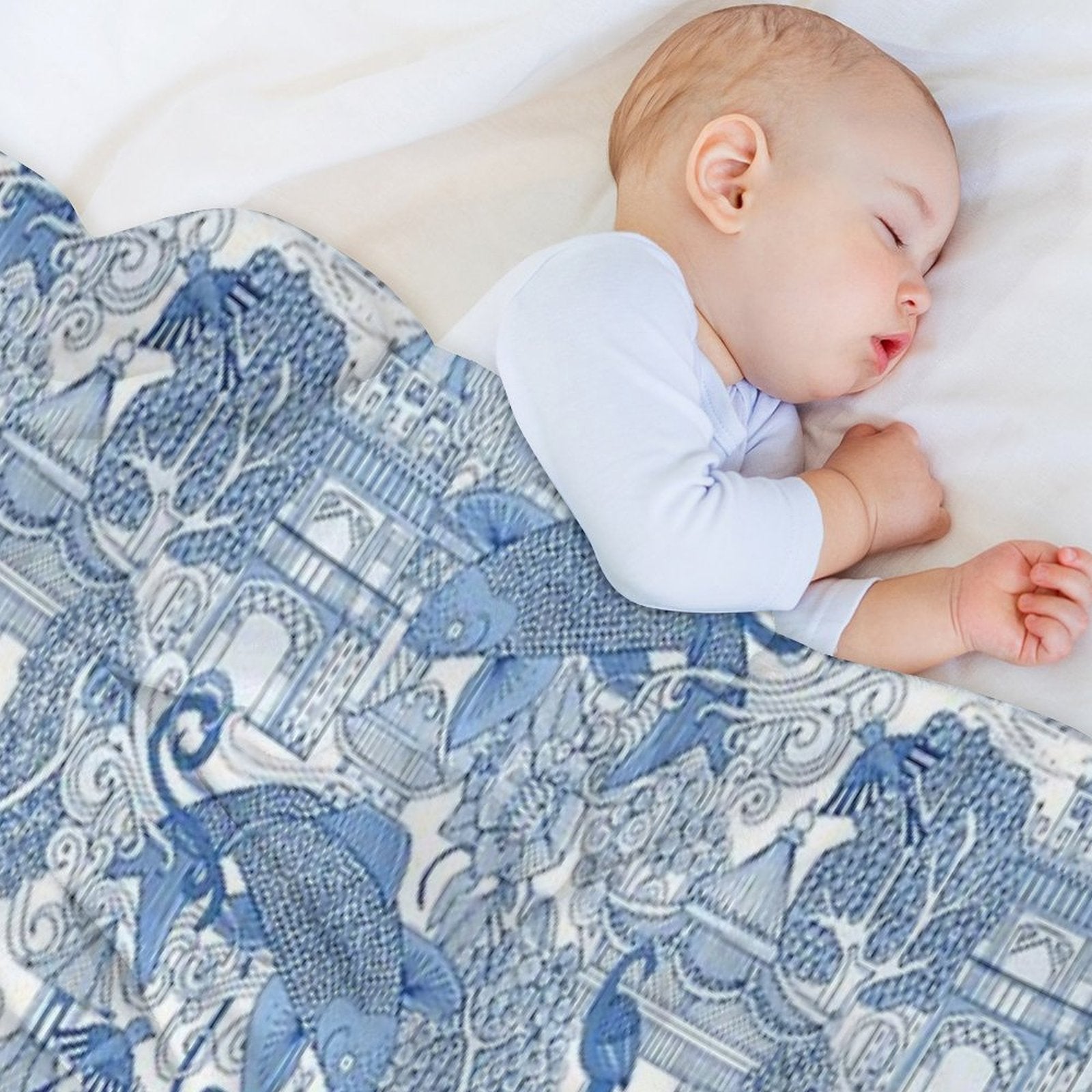 Chinoiserie Toile Blue Anti-pilling Throw Blanket