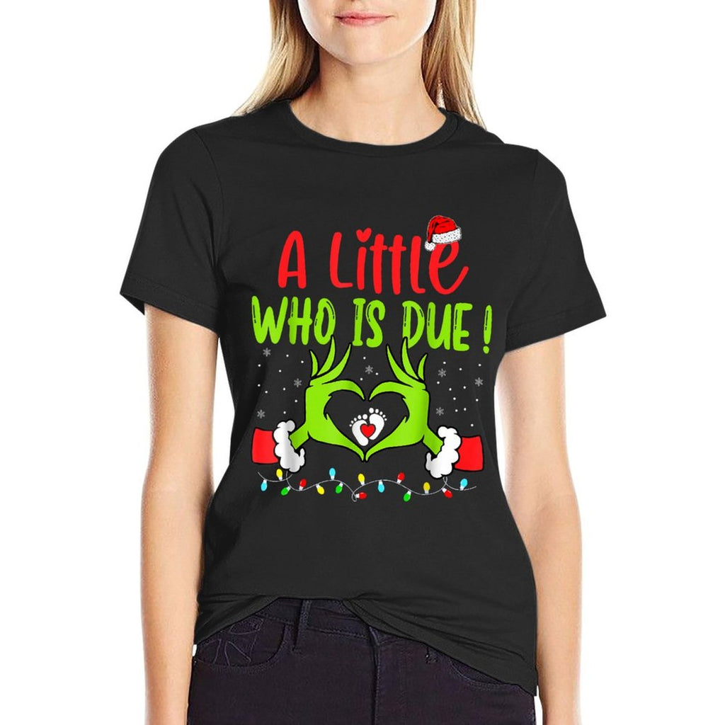 A Little Who Is Due Funny Christmas Pregnancy Announcement  Ribbed Collar T-Shirt