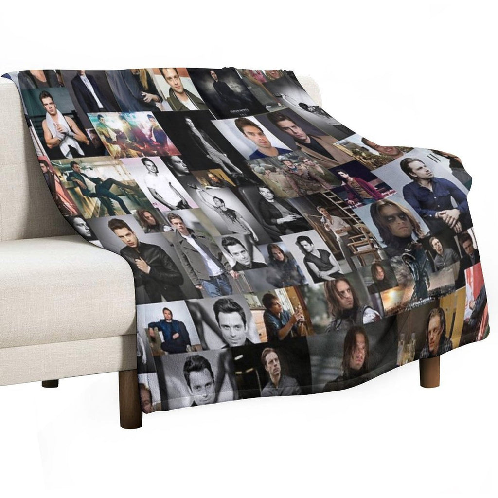Sebastian Stan Seamless Squarish Photo Collage Wrinkle-free Throw Blanket