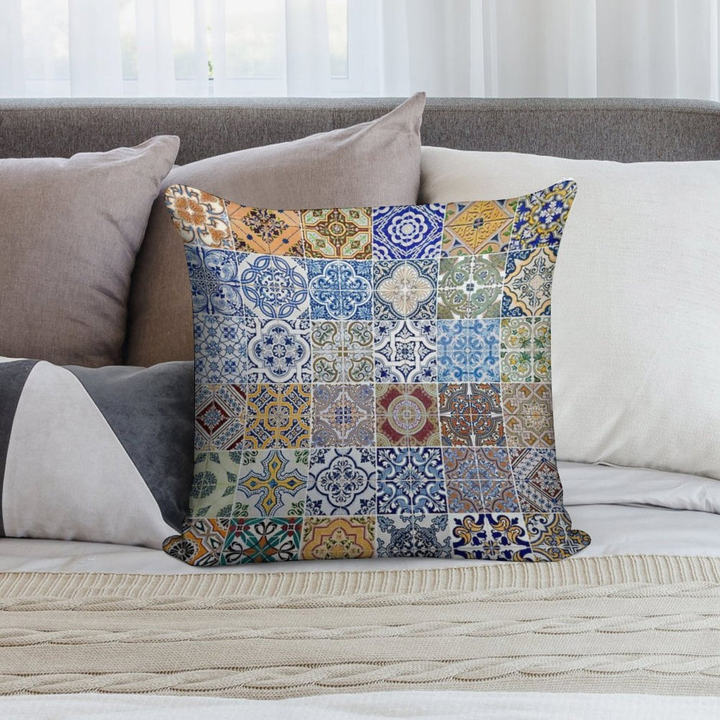 Set of 48 Ceramic Tiles Patterns Soft Hidden Zipper Throw Pillow