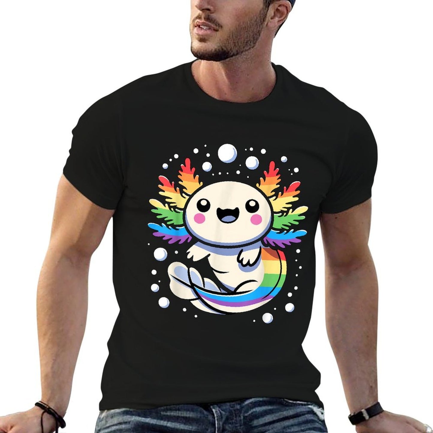 Axolotl LGBT Rainbow Gay Pride Kawaii Axolotls Ally  Trendy Pattern T-Shirt