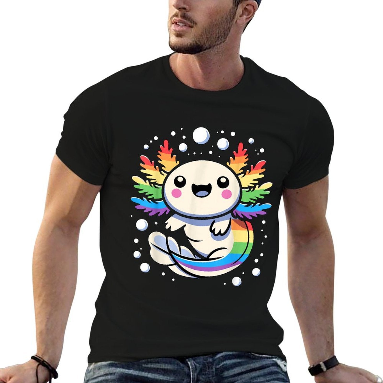 Axolotl LGBT Rainbow Gay Pride Kawaii Axolotls Ally  Trendy Pattern T-Shirt