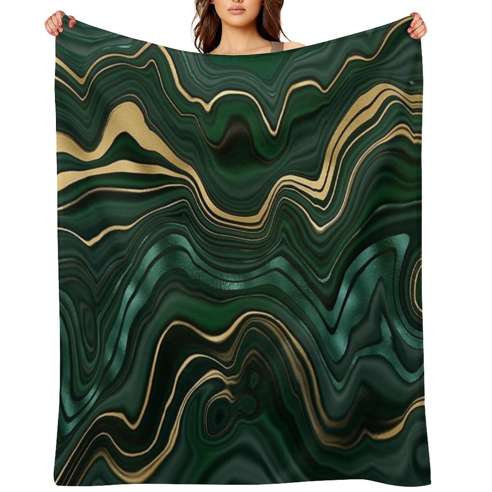 Emerald Green And Gold  Malachite Pattern Easy Care Throw Blanket