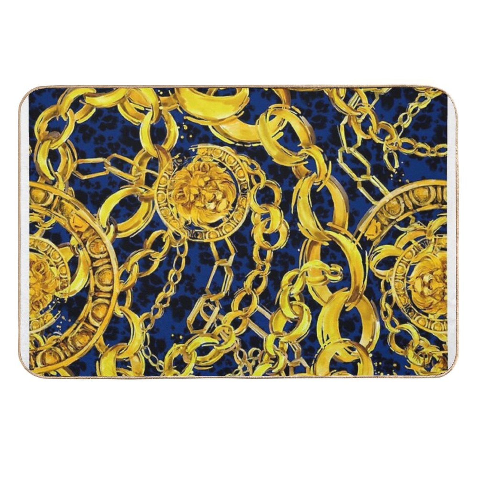 Golden Lion Baroque Seamless Pattern. Watercolor Vintage Gold Lace Ornament. Luxury Textile Print  Easy To Clean Bath Mat