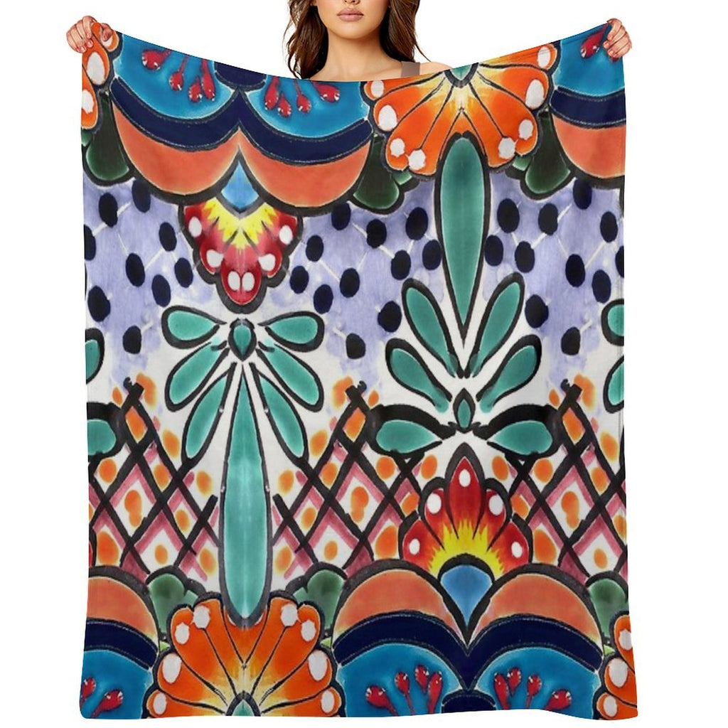 Colorful Talavera, Orange Accent, Mexican Tile Design Gift-ready Throw Blanket