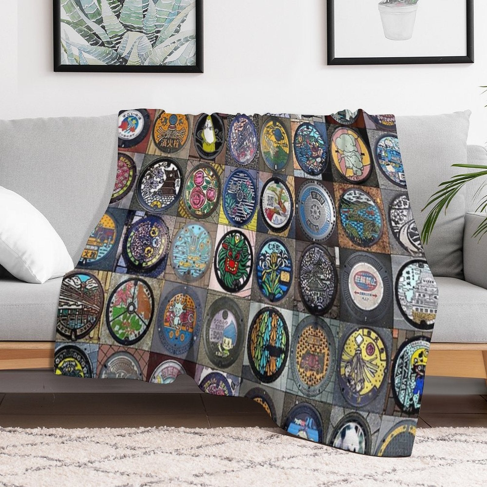 Japanese Manhole Covers Wrinkle-free Throw Blanket