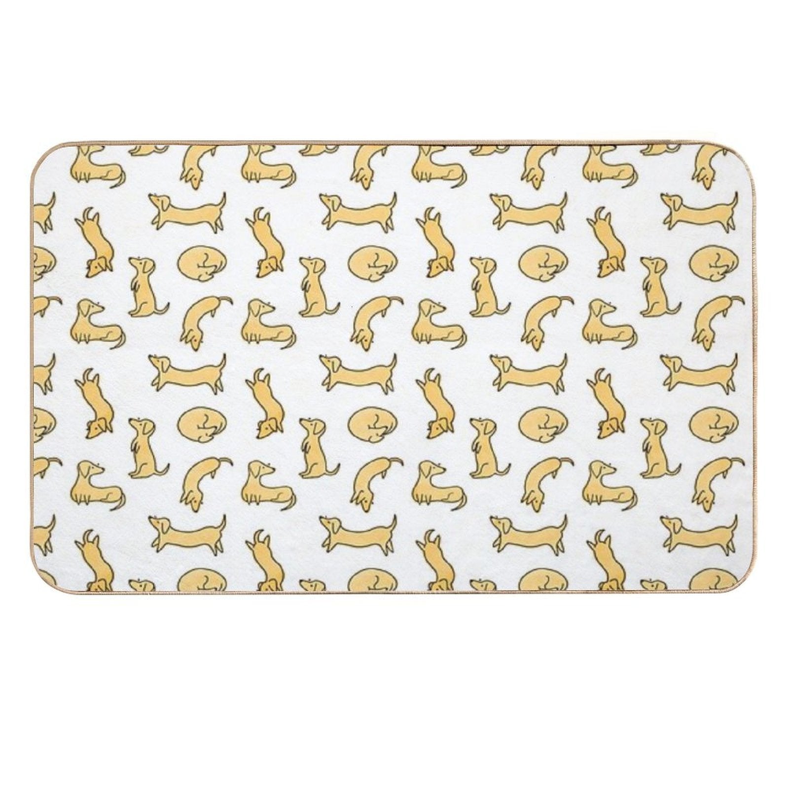 Miniature Dachshund  Sausage Dog Illustrated Yellow Pattern  Fade-Resistant Bath Mat
