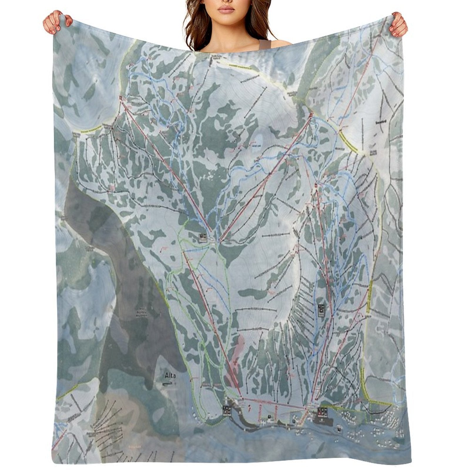 Alta Ski Resort Trail Map Wrinkle-free Throw Blanket