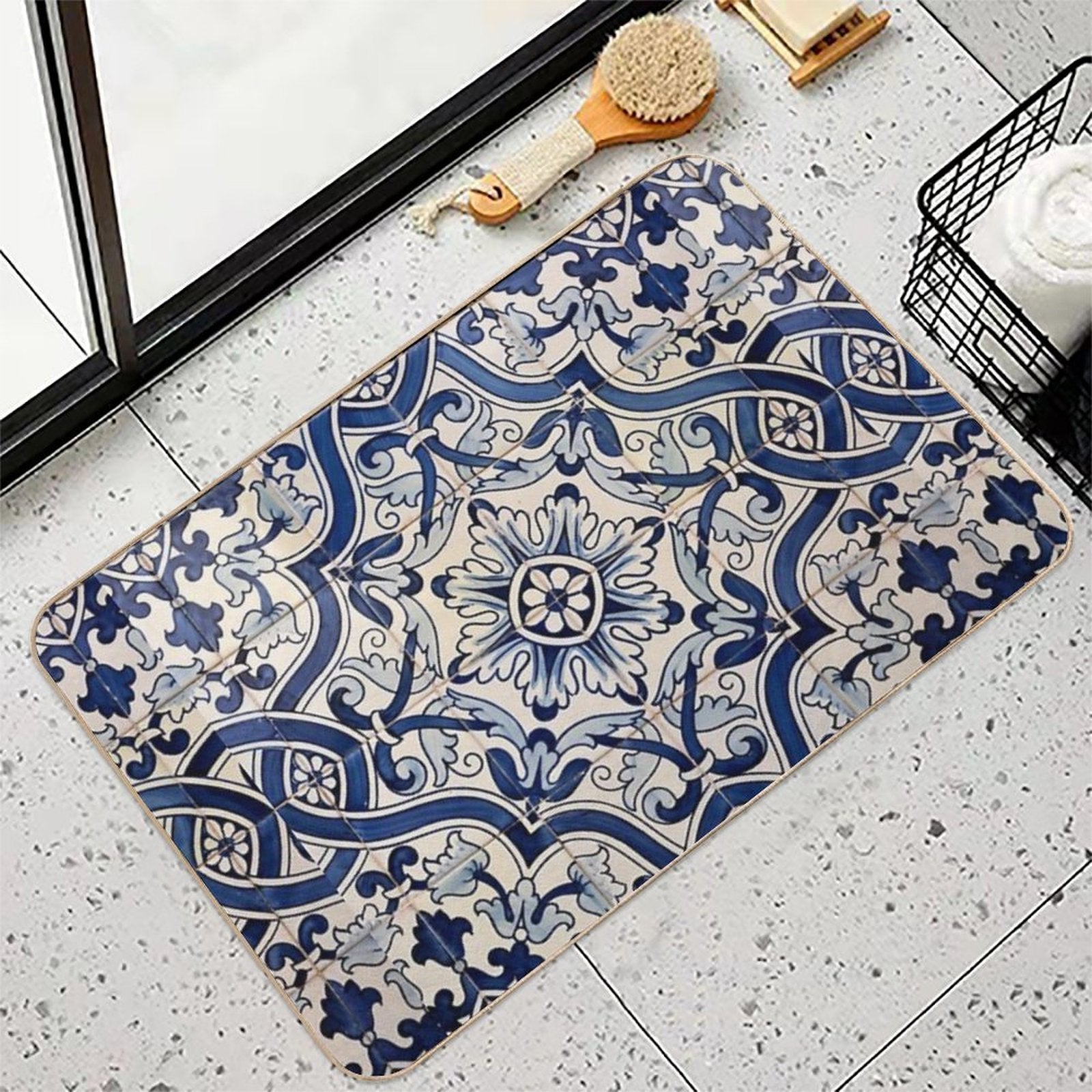 Beautiful Blue Portuguese Tile - Azulejo  High-Traffic Bath Mat