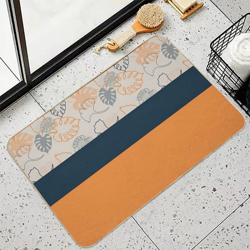 Autumn Leaves Are Dark Blue, Gray And Dark Yellow .  Fade-Resistant Bath Mat