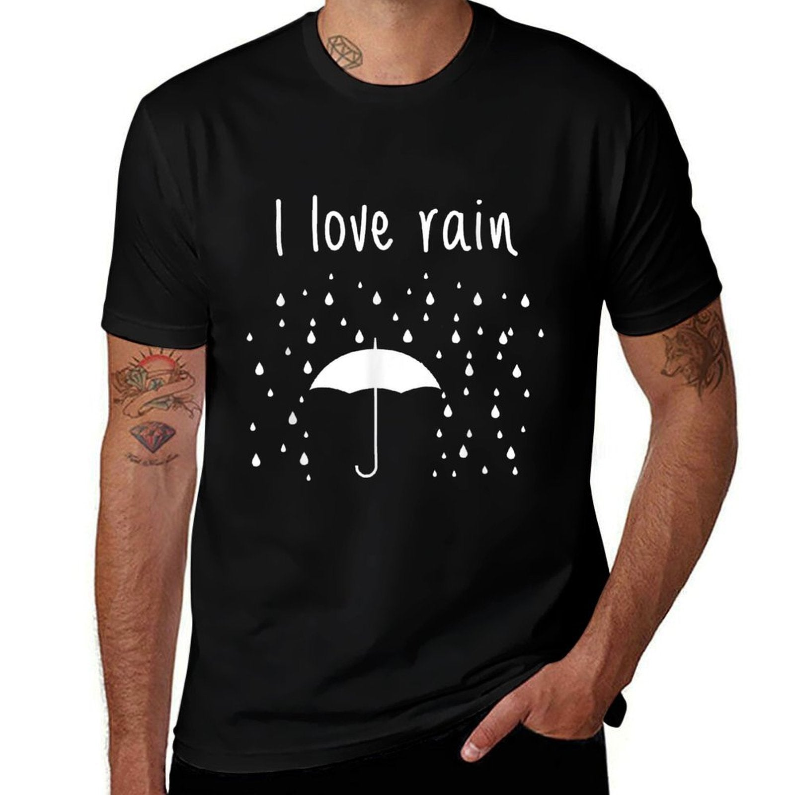 I Love Rain Weather Cute Umbrellas Raindrops Spring Clouds  Moisture-wicking T-Shirt