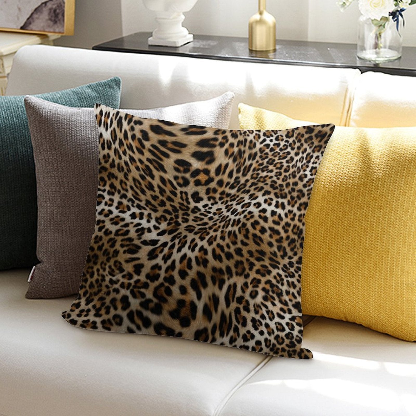 Leopard Pattern Soft Short Plush Fabric Throw Pillow