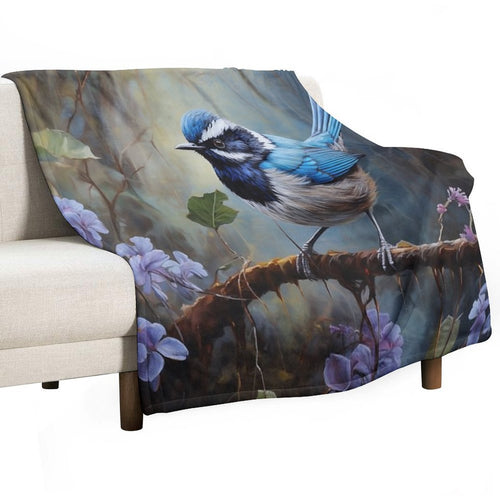 Australian Blue Wren. Anti-pilling Throw Blanket