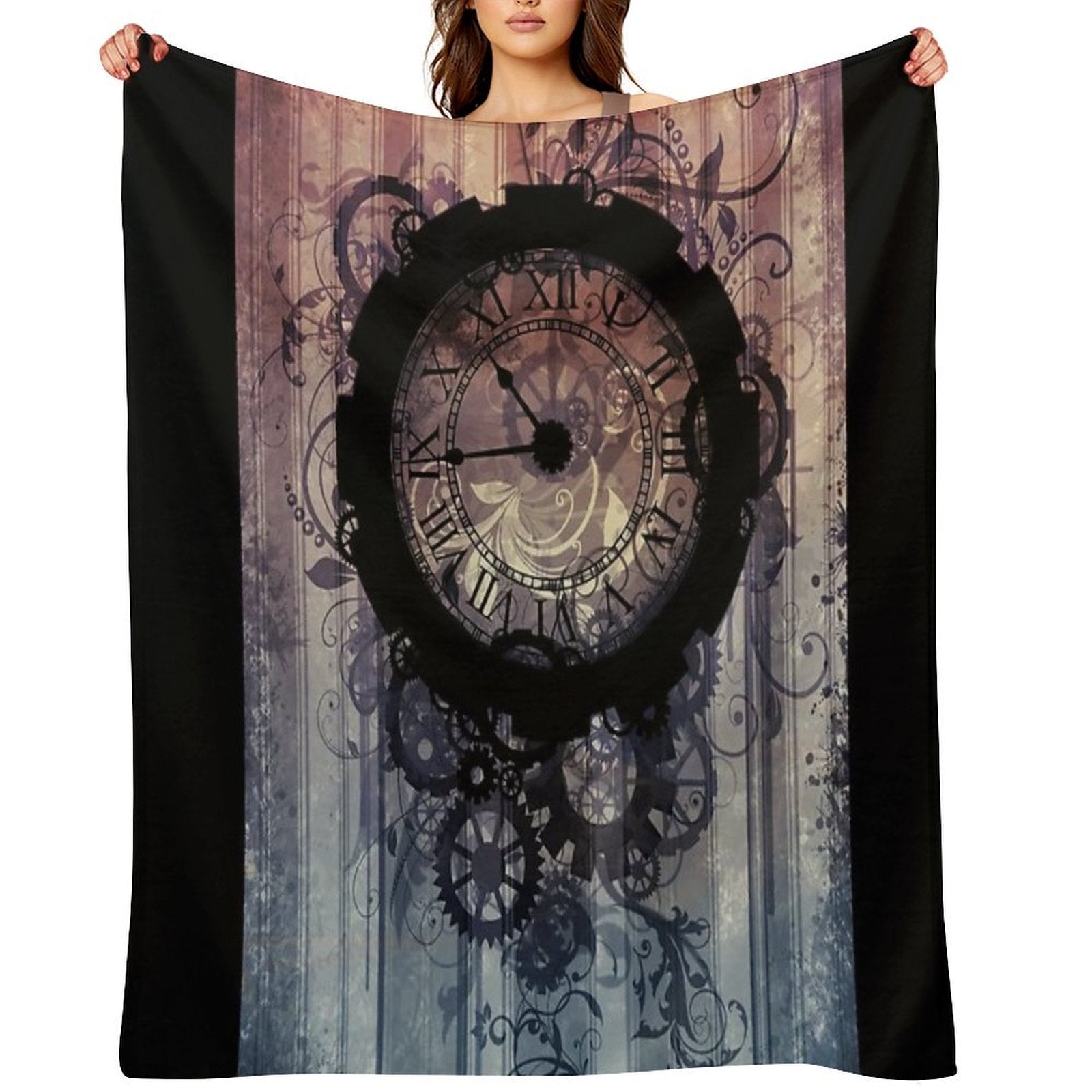 Steampunk Clock Travel-friendly Throw Blanket