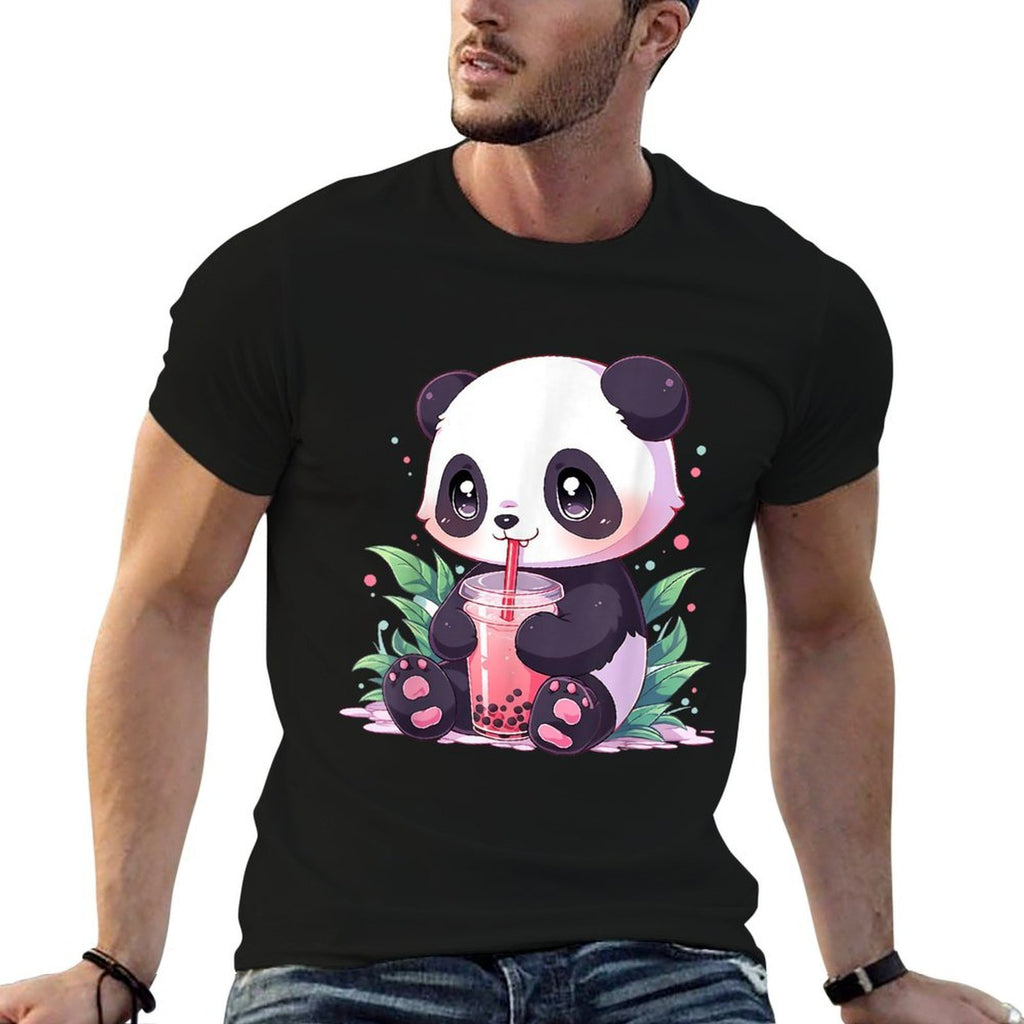 Kawaii Panda Drinking Bubble Tea Boba Lover  Easy-care T-Shirt