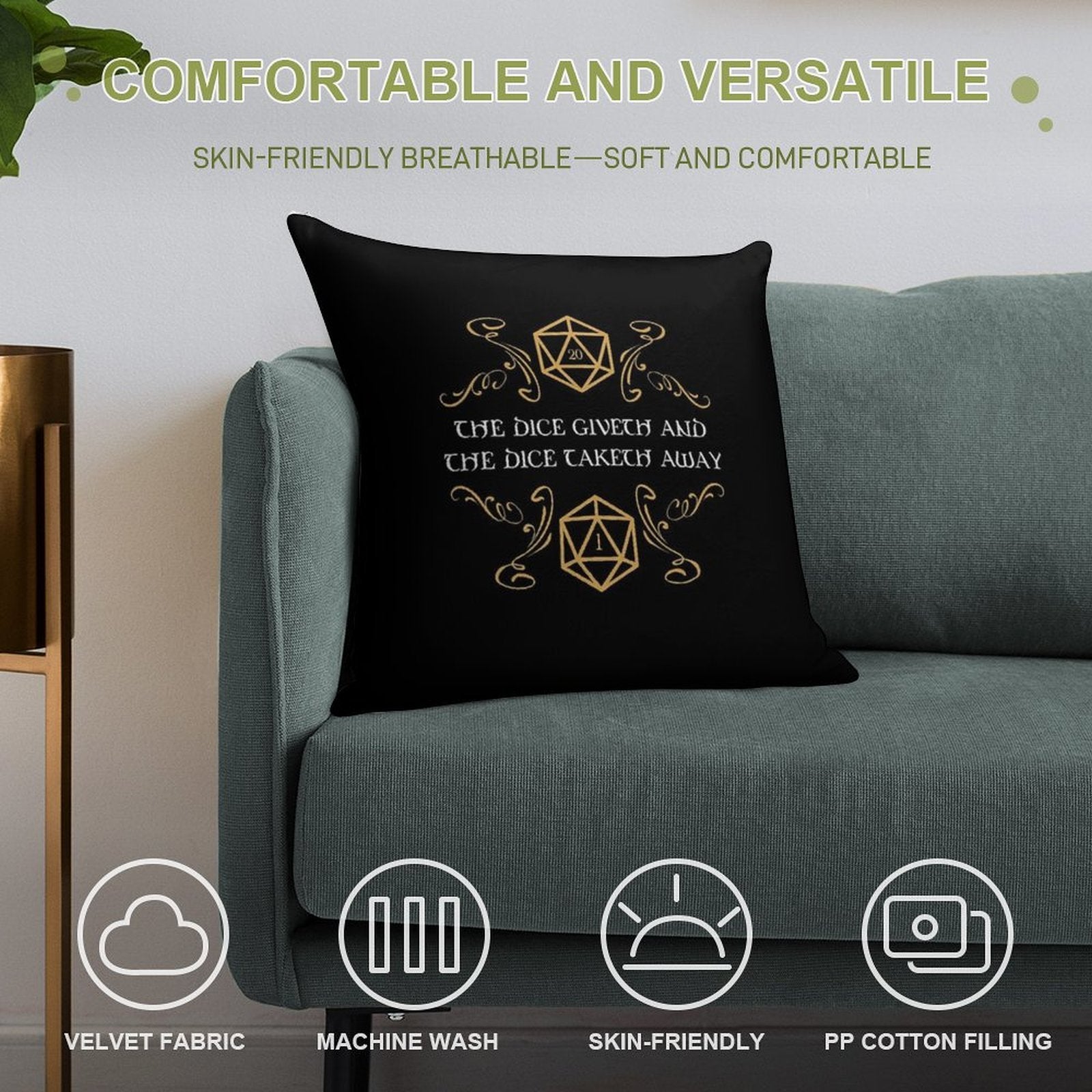 The Dice Giveth And Taketh Away Natural 20 And Critical Fail Soft Fade-Resistant Throw Pillow