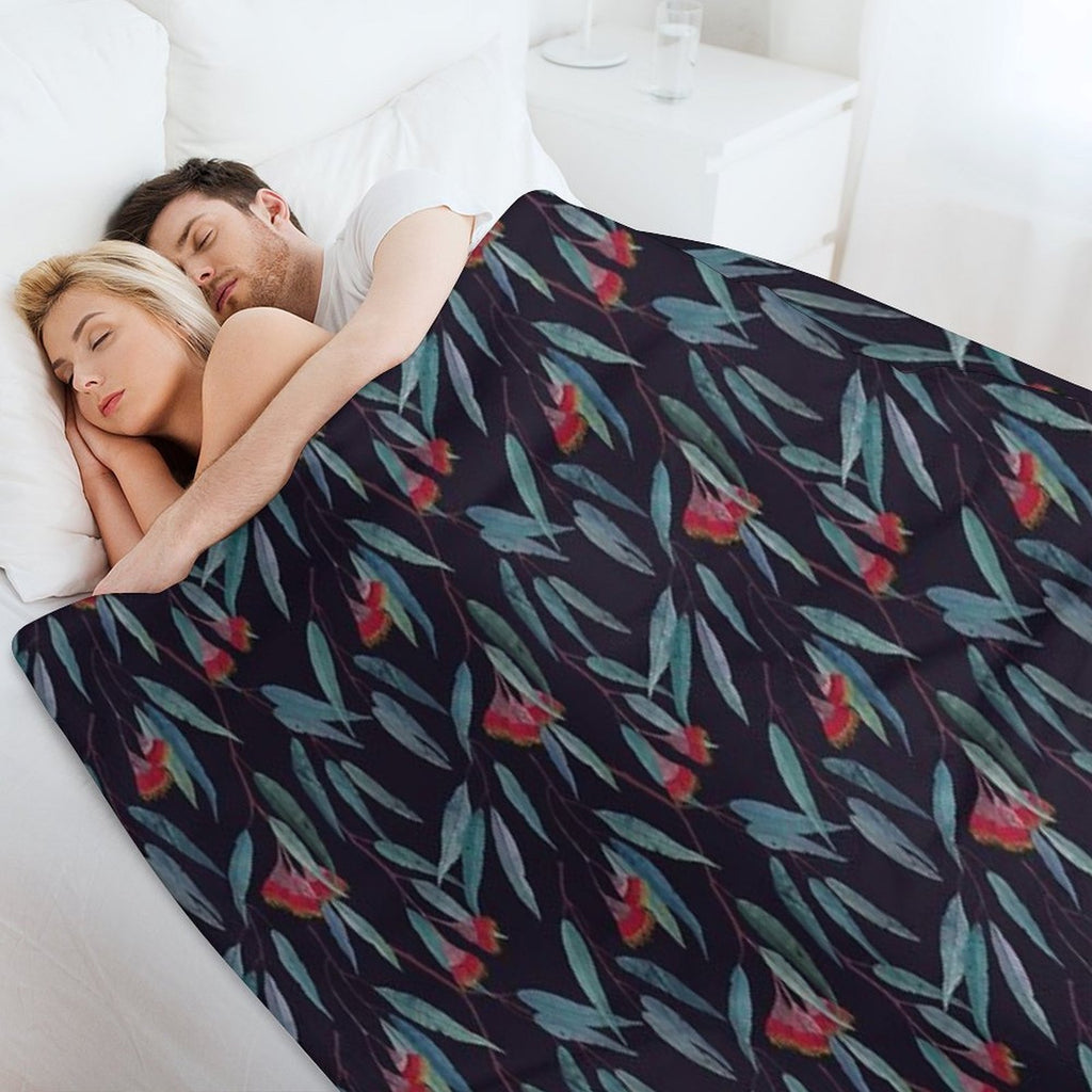Eucalyptus Leaves And Flowers on Dark Shrink-resistant Throw Blanket