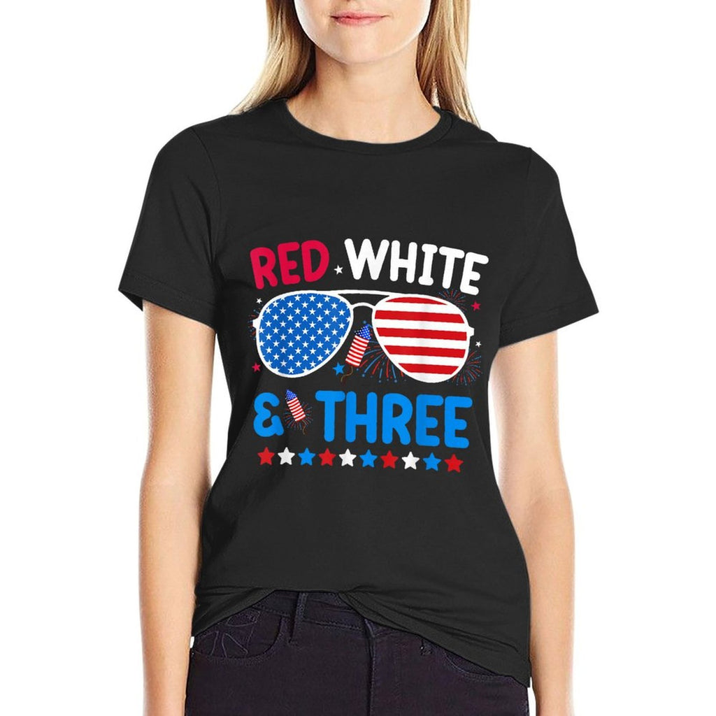 Red White  Three 4th Of July 3rd Birthday Boy 3 Year Old  Tagless Design T-Shirt