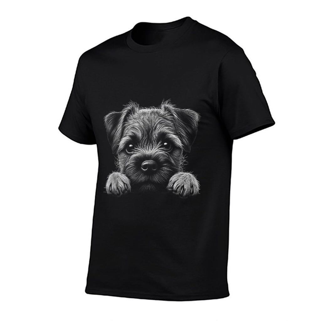 Border Terrier Dog Peeking Art Design  Affordable Price T-Shirt