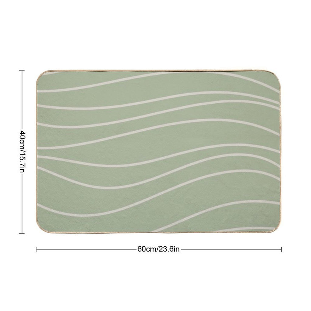 Sage Waves - Minimalist Abstract Line Pattern in Sage Green And Beige  Odorless Bath Mat