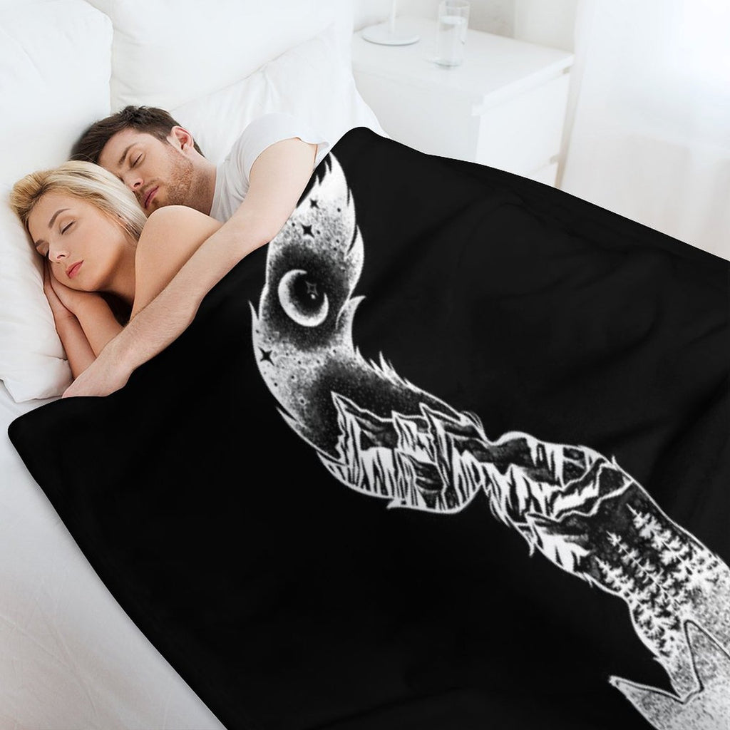 Fox Silhouette with Mountains, Trees & Moon T-Shirt Gift-ready Throw Blanket