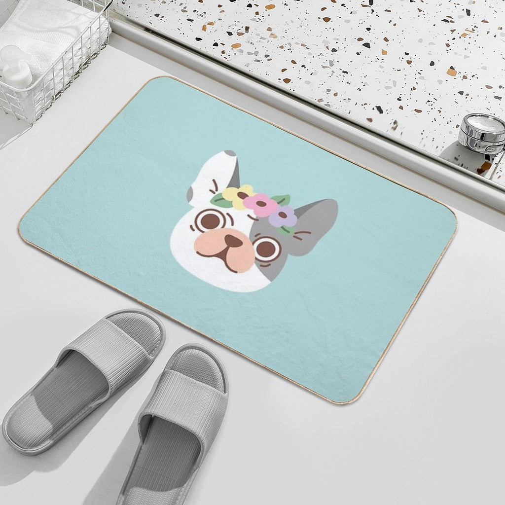 French Bulldog And Flowers  Fade-Resistant Bath Mat