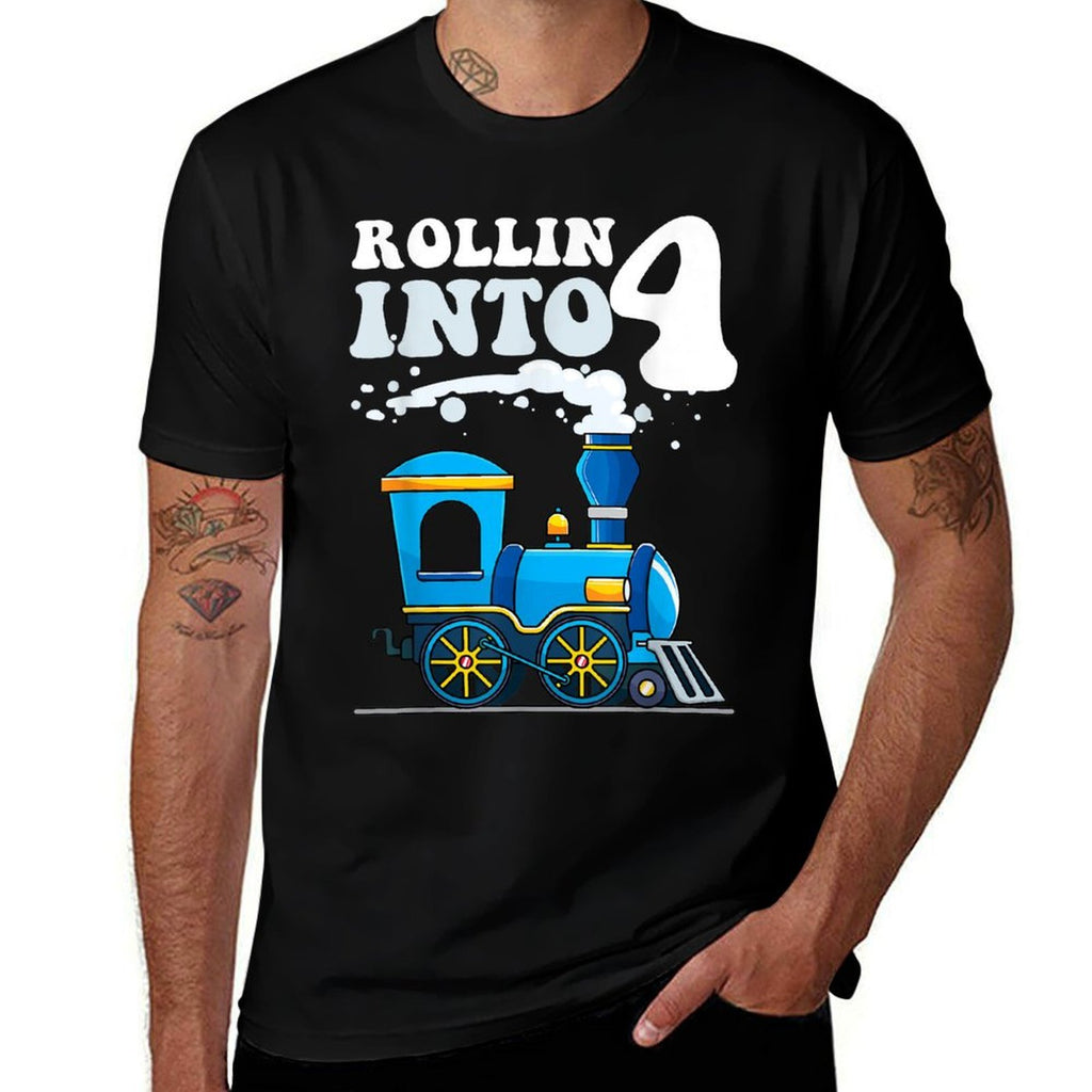 Rollin' Into 4 Train 4th Birthday Party Four Years Old Boys  Vintage-inspired T-Shirt