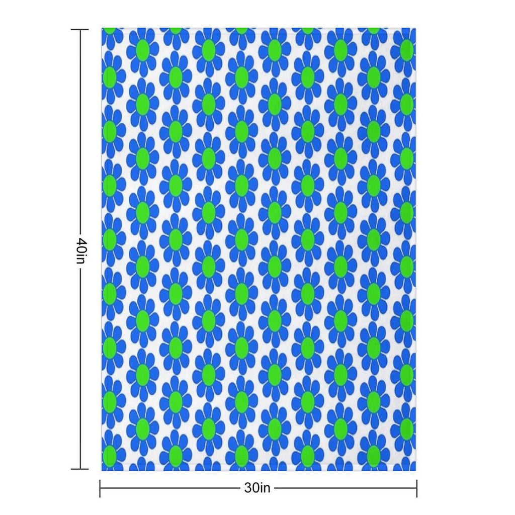 Blue Green Hippy Flower Daisy Wrinkle-free Throw Blanket