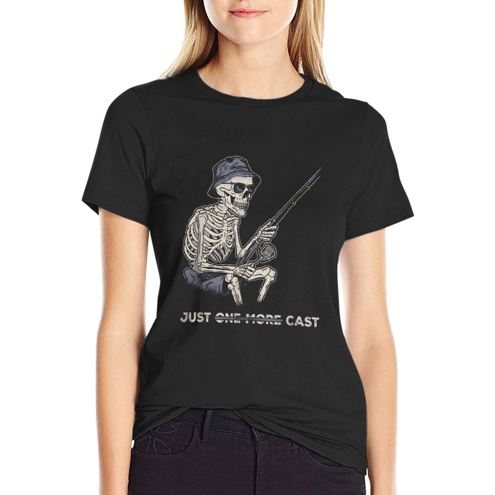 Funny Skeleton Fishing Just One More Cast Quote  Stretchy T-Shirt