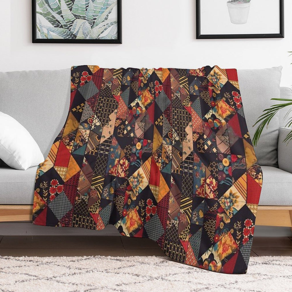 Symmetry Flow - Seamless Pattern Furoshiki Design Plush Throw Blanket