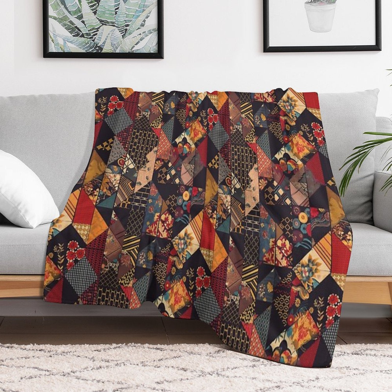 Symmetry Flow - Seamless Pattern Furoshiki Design Plush Throw Blanket