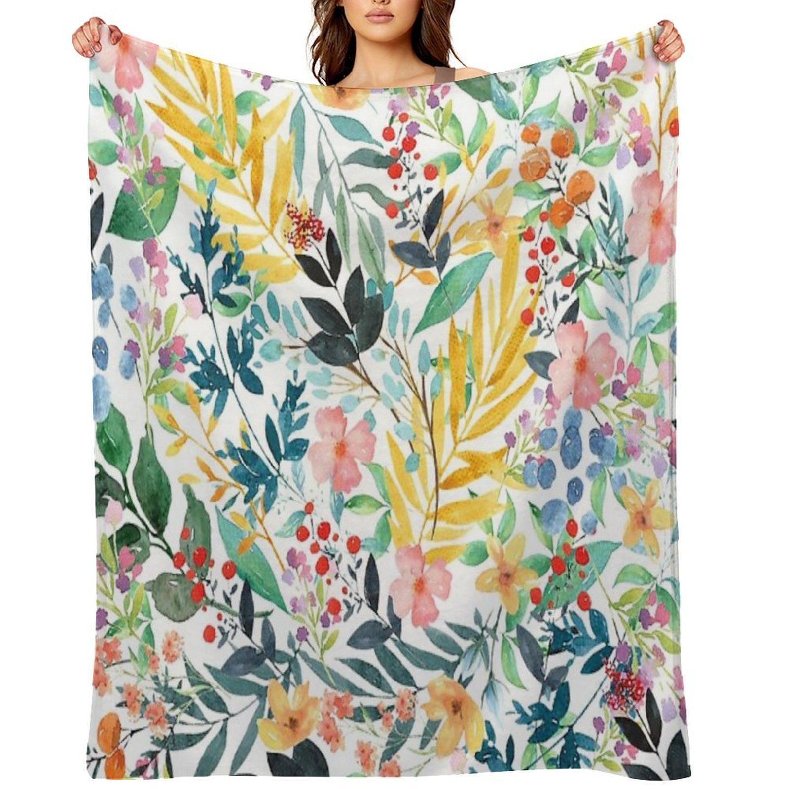 Colorful Watercolor Floral Pattern Premium Throw Blanket