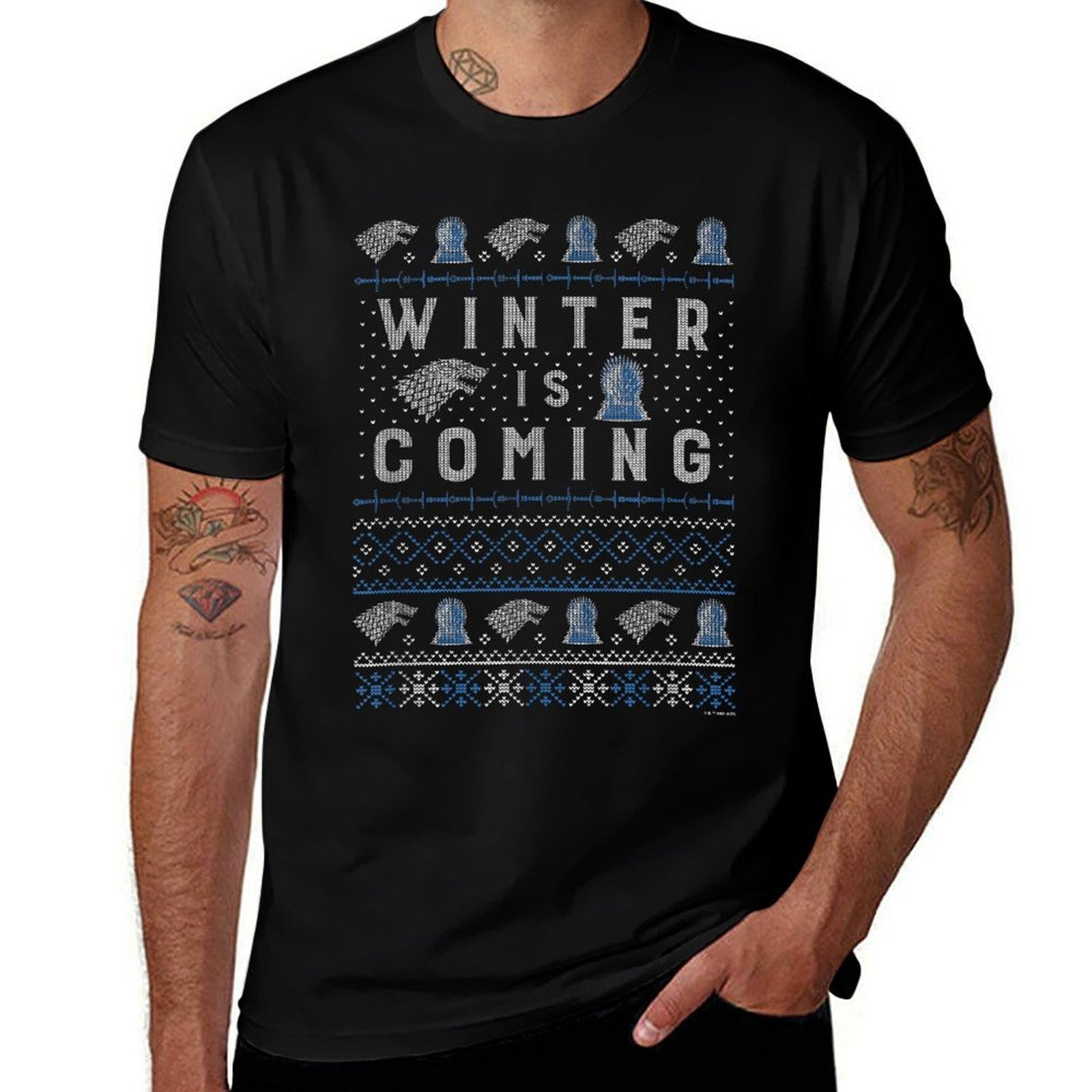 Game Of Thrones Christmas Winter Is Coming Ugly Sweater  Rolled Sleeves T-Shirt
