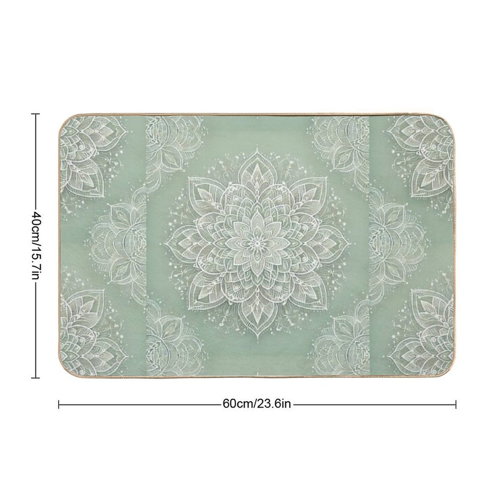 Mandala on Sage Green  Absorbent Bath Mat